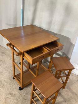 Drop Leaf Space Saver Breakfast Bar with 2 Pull Out Stools