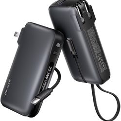 22.5W Portable Charger with Built-in USB-C Cable & Wall Plug, 10,000mAh Fast Charging USB C Power Bank, Travel Essential Battery Pack for iPhone 16/15