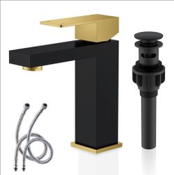 (Brand New in Box)
KENES Single Handle Bathroom Sink Faucet, Black and Gold Bathroom Faucets Single Hole, Vanity Faucet with Pop Up Drain and Supply