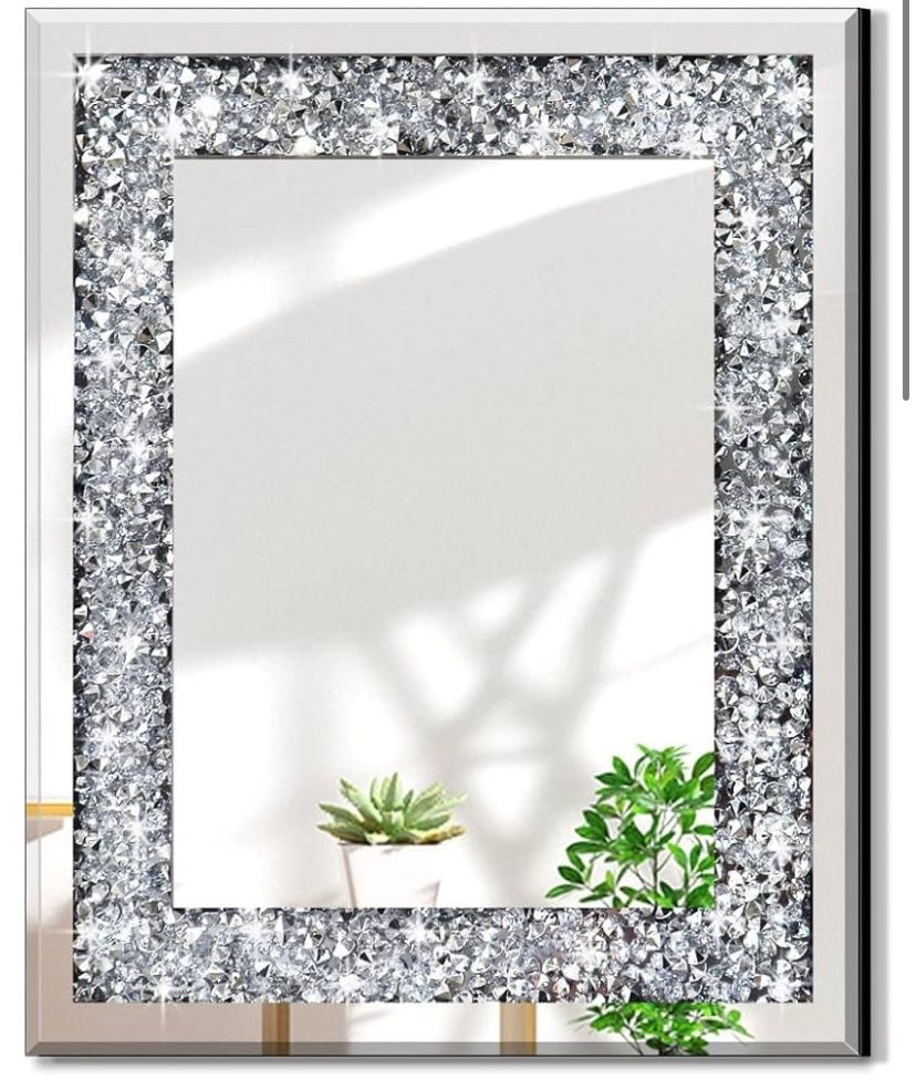 24/32 InRectangle Sparkling Decorative Wall Mirror for Home Decoration with Silver Crystal Crush Diamond Décor, Dimention16x20x1 inch, Wall Hang Frame