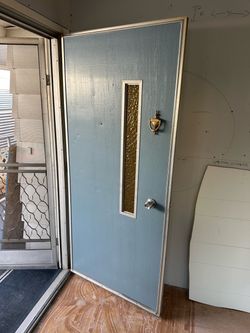 Blue Steel Entry Door with Glass Insert