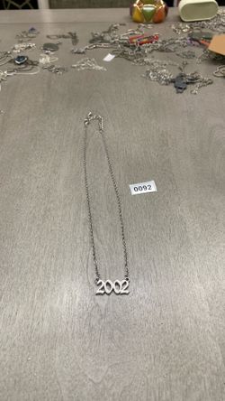 Silver-Tone "2002" Number Charm Pendant Necklace Cable Chain Adjustable Lobster