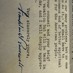Franklin D Roosevelt Signed White House Letter