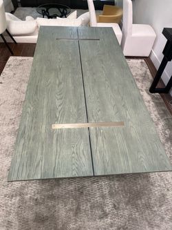 Restoration Hardware Solid Oak Extension Dining Table with Brass Inlay, Seats 6 to 8