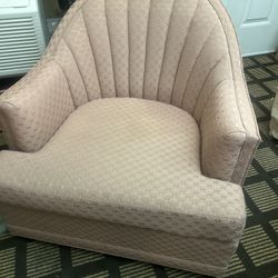 1970s Vintage Channel Back Armchair in Mauve Jacquard Fabric