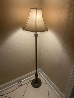 Vintage Bronze Floor Lamp with Beaded Fringe Shade