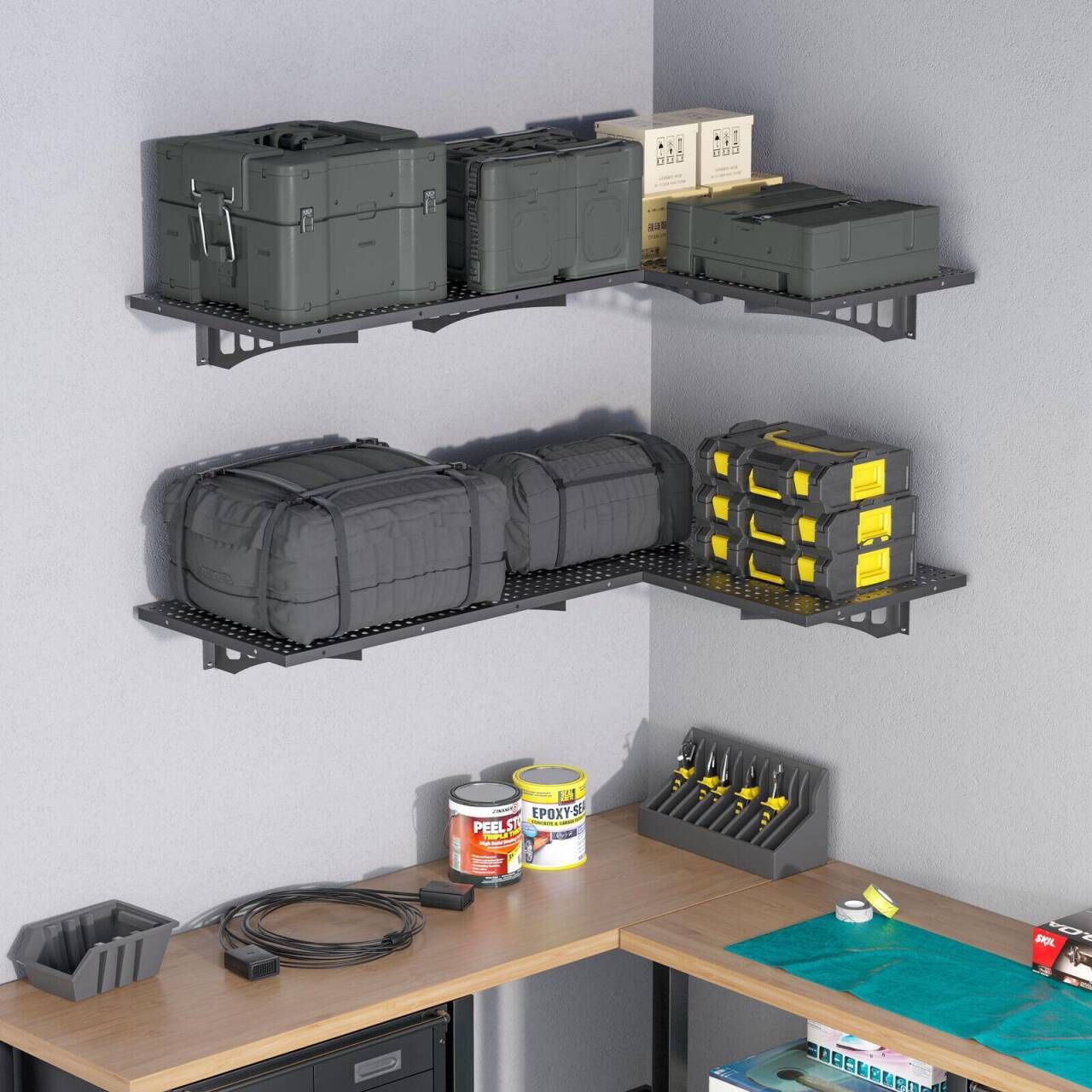 35.4''x 23.6'' 2PCS Metal Garage Storage Rack Shelving Heavy Duty Wall Mounted Shelf