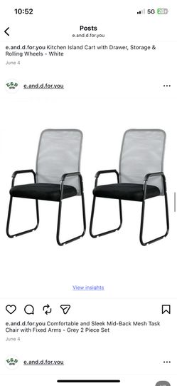 Comfortable and Sleek Mid-Back Mesh Task Chair with Fixed Arms - Grey 2 Piece Set