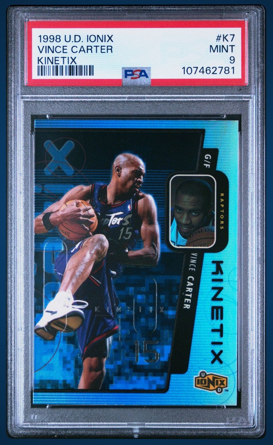 1998-99 U.D. Ionix Kinetix RARE INSERT #K7 Vince Carter ROOKIE CARD - GRADED PSA 9 MINT CONDITION 💎