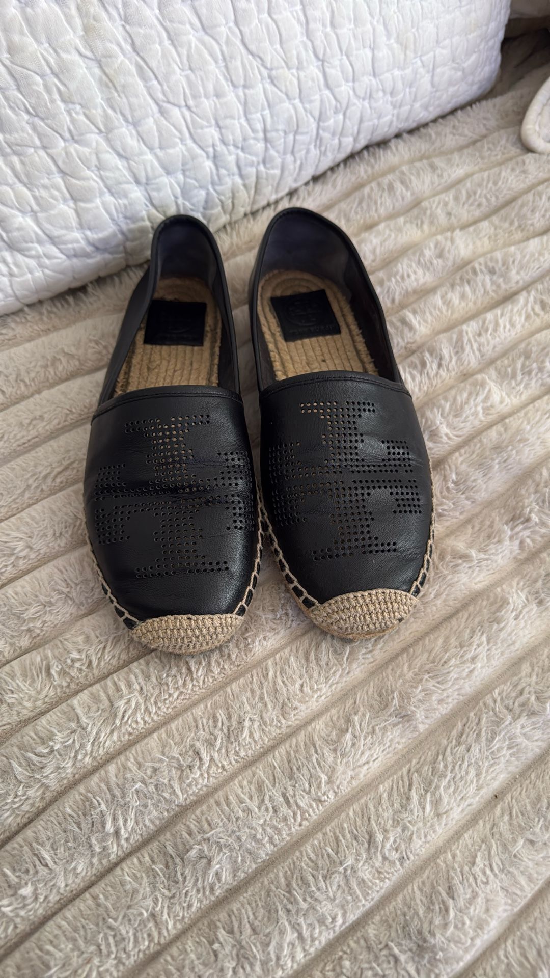 Women’s Blk Leather Tory Burch Espedrille Flats Size 8.5