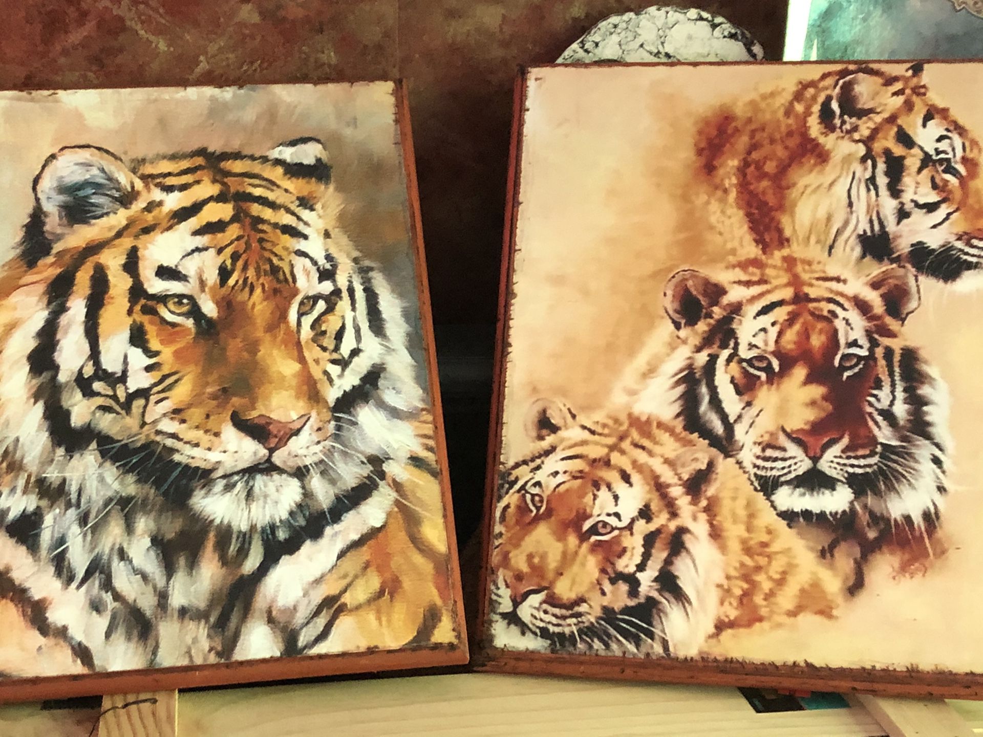Prints of Tigers Transfer onto wooden board