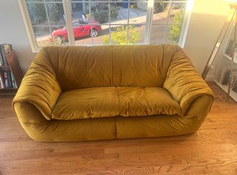 Vintage Mustard Velvet Sculptural Sofa – Sunbeam Vintage – 80” Wide