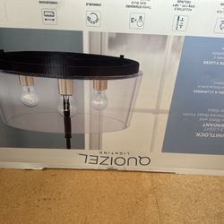 Quoizel Whitlock 3 -Light Matte Black and Brushed Weathered Brass Modern/contemporary Clear glass Drum Medium Hanging Pendant light
