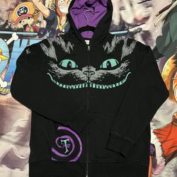 Disney Parks Authentic Retro Alice In Wonderland Cheshire Cat Zip Up Hooded Jacket Medium  