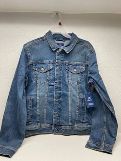 George Stretch Mens Denim Blue Jeans Jaket Front Buttons Size S 34-36