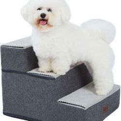 Dog Stairs for Small Dogs - Foam Pet Steps for High Beds and Couch, Non-Slip Folding Dog Steps Portable Pet Stairs for Large Dog and Cats,3 Step, Grey