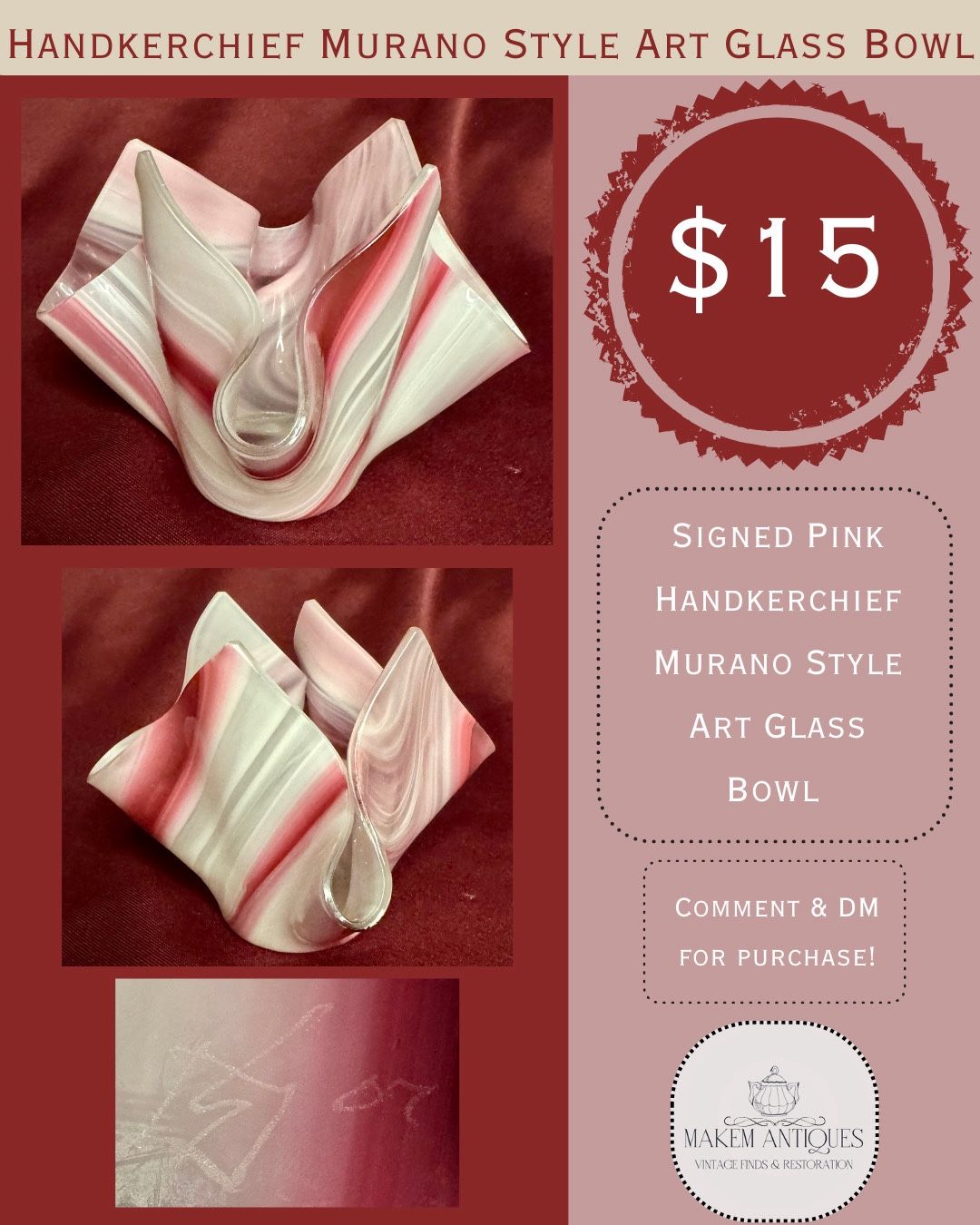 Signed paint, handkerchief, Murano style or glass bowl