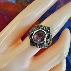 Vintage Sterling Silver Amethyst & Marcasite Ring
