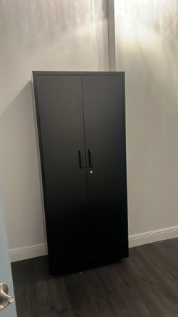 Tall Black Locking Storage Cabinet – 2-Door Office/Medical Cabinet