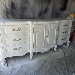 White Solid Wood Dresser W/gold