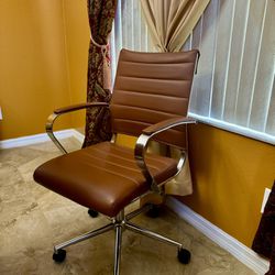 Brown Leather Ergonomic Office Chair