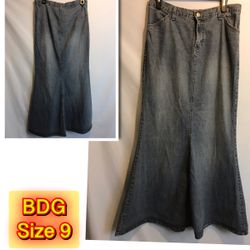 BDG Blue denim skirt 100% cotton sz.9 32 inch waist 40” Length