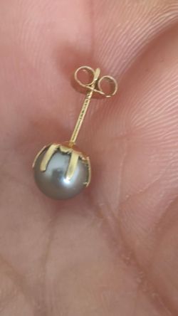 Vintage 14k Gold Imperial Pearl Syndicate IPS Grey Pearl Single Stud Earring