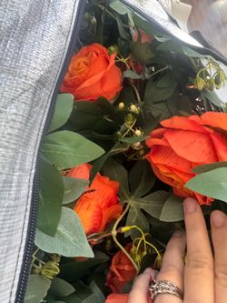 Burnt orange floral garland.