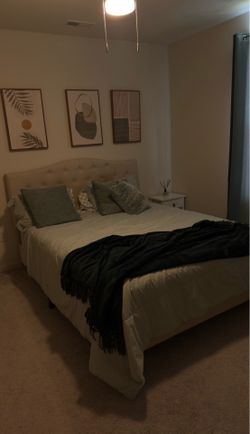 Queen size bed with mattress and end tables included