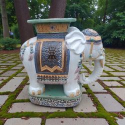 Vintage Ceramic Large Garden Stool/Table/Chair Garden Elephant 22" 