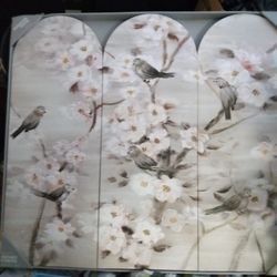 BEAUTIFUL ART SCREEN NEW IN BOX !!! Romantic Grey Birds And Floral !!
