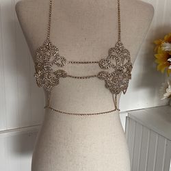 Exaggeratedq Rhinestone Sexy Body Chain Top 