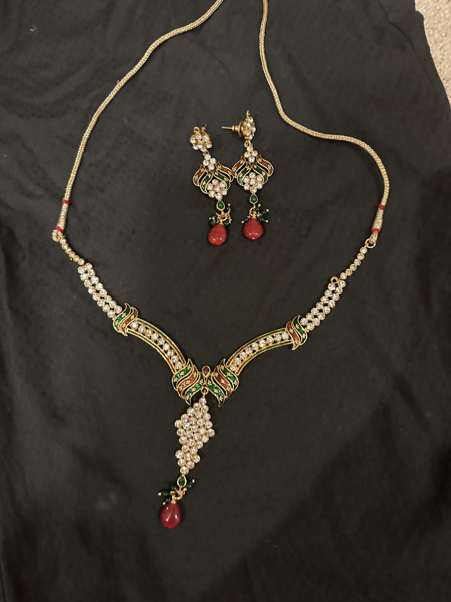 Gold Plated Artificial Jewellery Set With Semi Precious Ruby Stones 