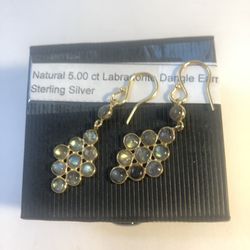 NIB 5 ct Natural Labradorite sterling silver earrings