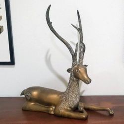 Vintage Sarreid- Heavy Brass Deer Figurine;19 inches from tail to leg long; 19.5 inches tall and weighs 15 pounds.