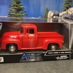 1:24 Scale 1955 Ford F-100 Pickup Diecast Metal Vehicle. New Unopened.