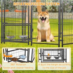 Dog Kennel Outdoor with Roof, 4.23'x7.81'x4.83' Welded Wire Enclosure, Heavy Duty Dog Crate with UV-Resistant Waterproof Cover, Double Lock & Rotating