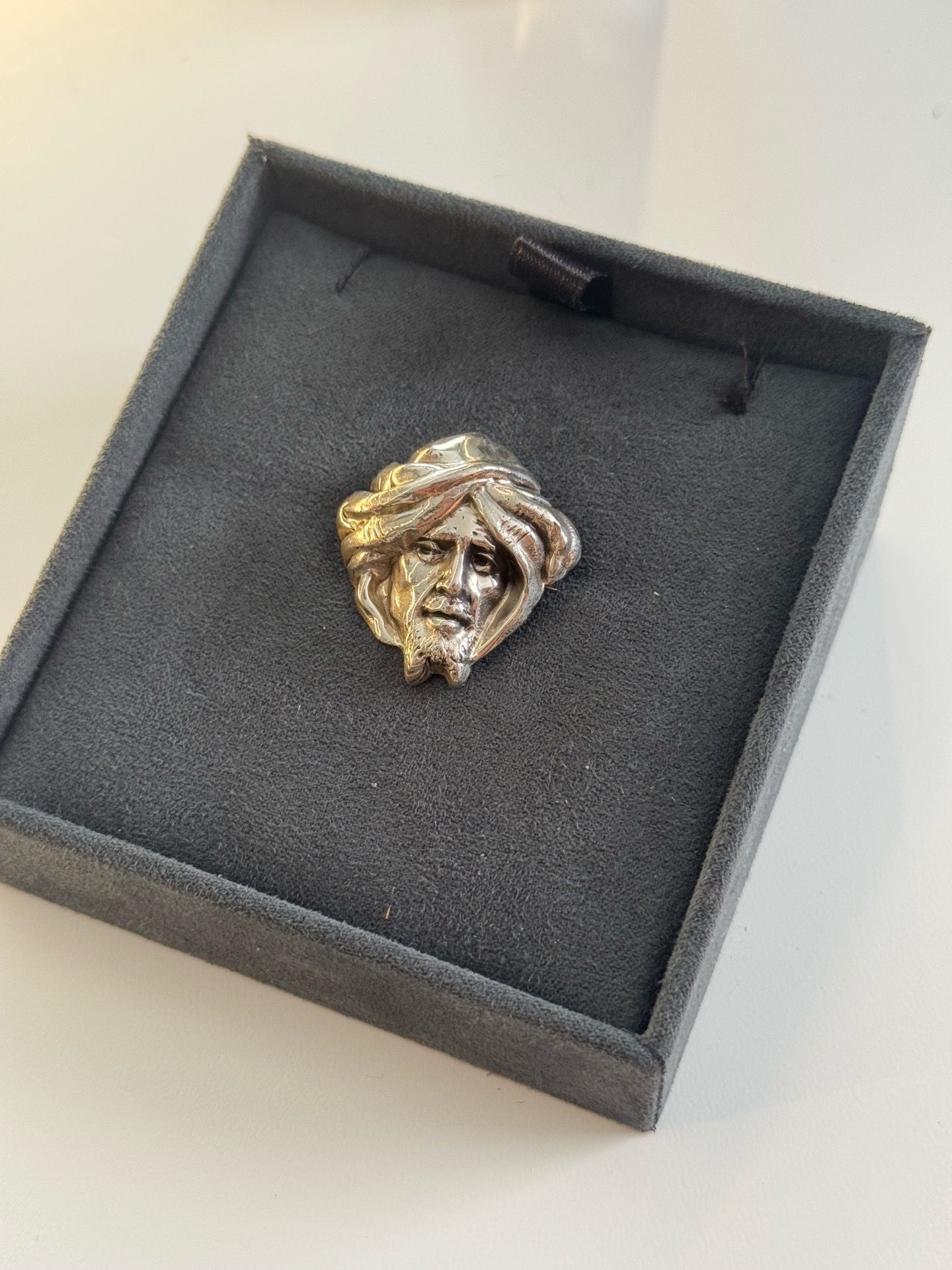 Sterling Lang Sterling Silver Sculptural Face Brooch Pendant – Designer Two-Tone Artisan Piece