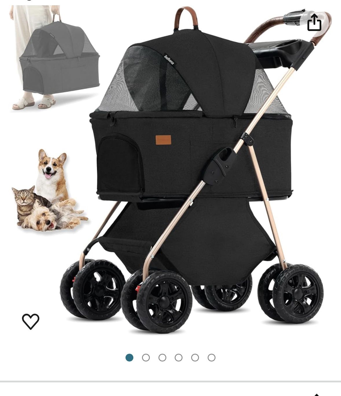 Pet Stroller, 3 in 1 Multifunction Pet Travel System,4 Wheel Foldable Pet Stroller with Storage Basket for Small Medium Dogs & Cats.