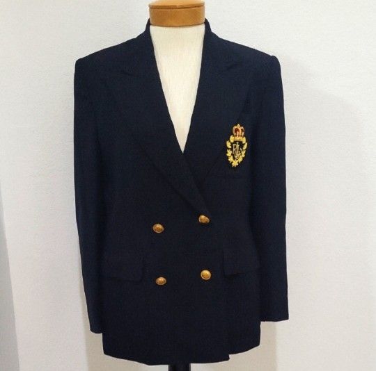 Women's 90s Vintage Wool Ralph Lauren Double Breasted Blazer, Size 8.