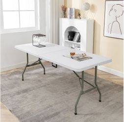 Fold-in-Half Folding Utility Table 6ft 72"x29.5", Lightweight, Portable Office Home Party Indoor Outdoor