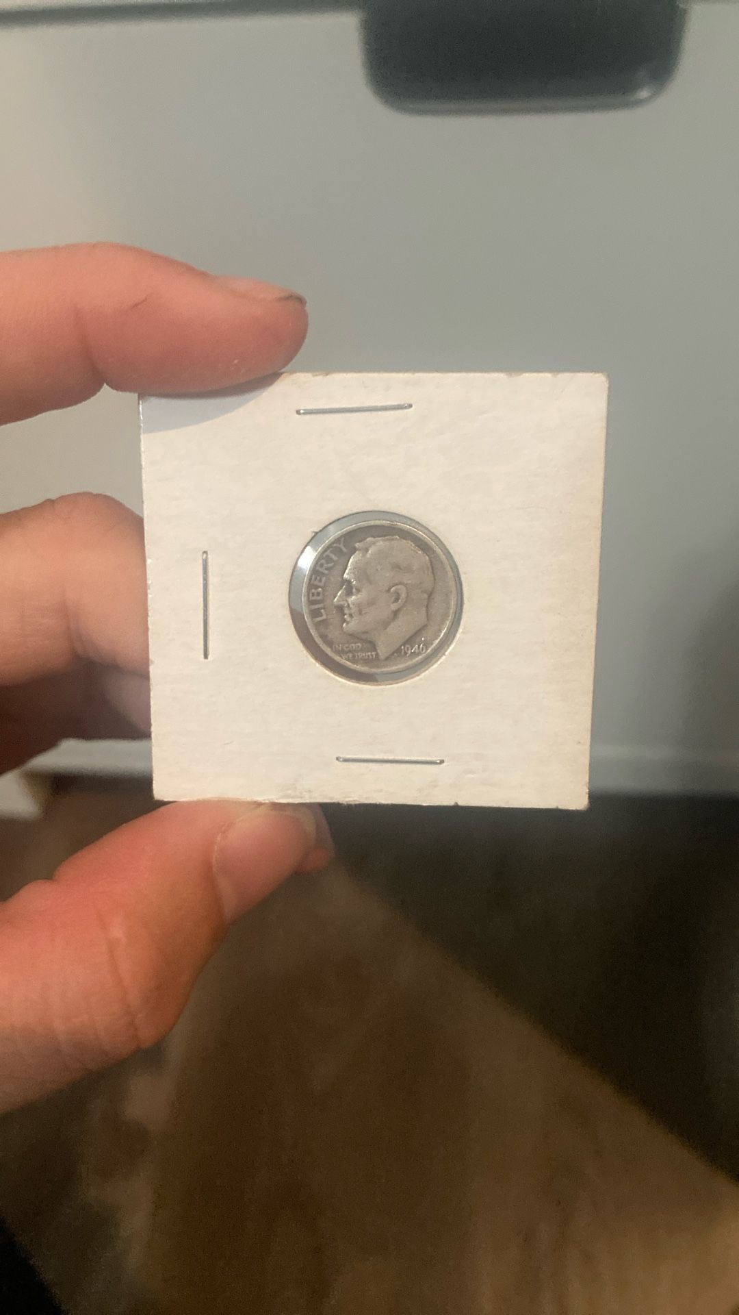 1946 Roosevelt. The coin is made of 90% silver and 10% copper, and it  weighs 2.5