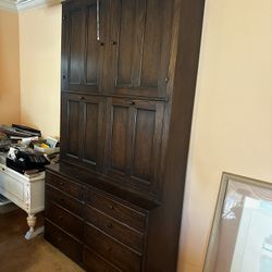 Vintage Solid Wood Secretary Desk Cabinet