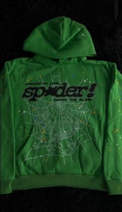 Bright green sp5der punk v2 rhinestone hoodie