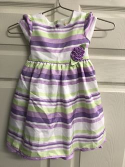 Children’s Place Place 89 Girl’s Striped Purple, Green and White Dress - Size 3T - EUC