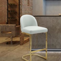 Chic Home FBS9473-US Airlie Bar Stool Chair With PU Leather Upholstered Armless Design Half-Moon Gold Plated Solid Metal U-Shaped Base #280