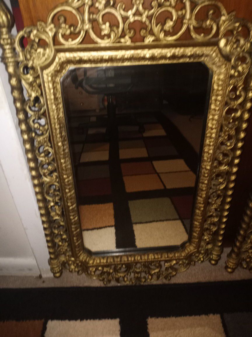 Pair Of Gold Hollywood Regency Wall Mirrors