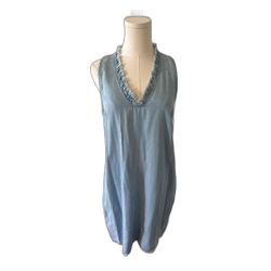 Tommy Bahama 100% Tencel Shift Dress Sleeveless Chambray Pockets Coastal Small