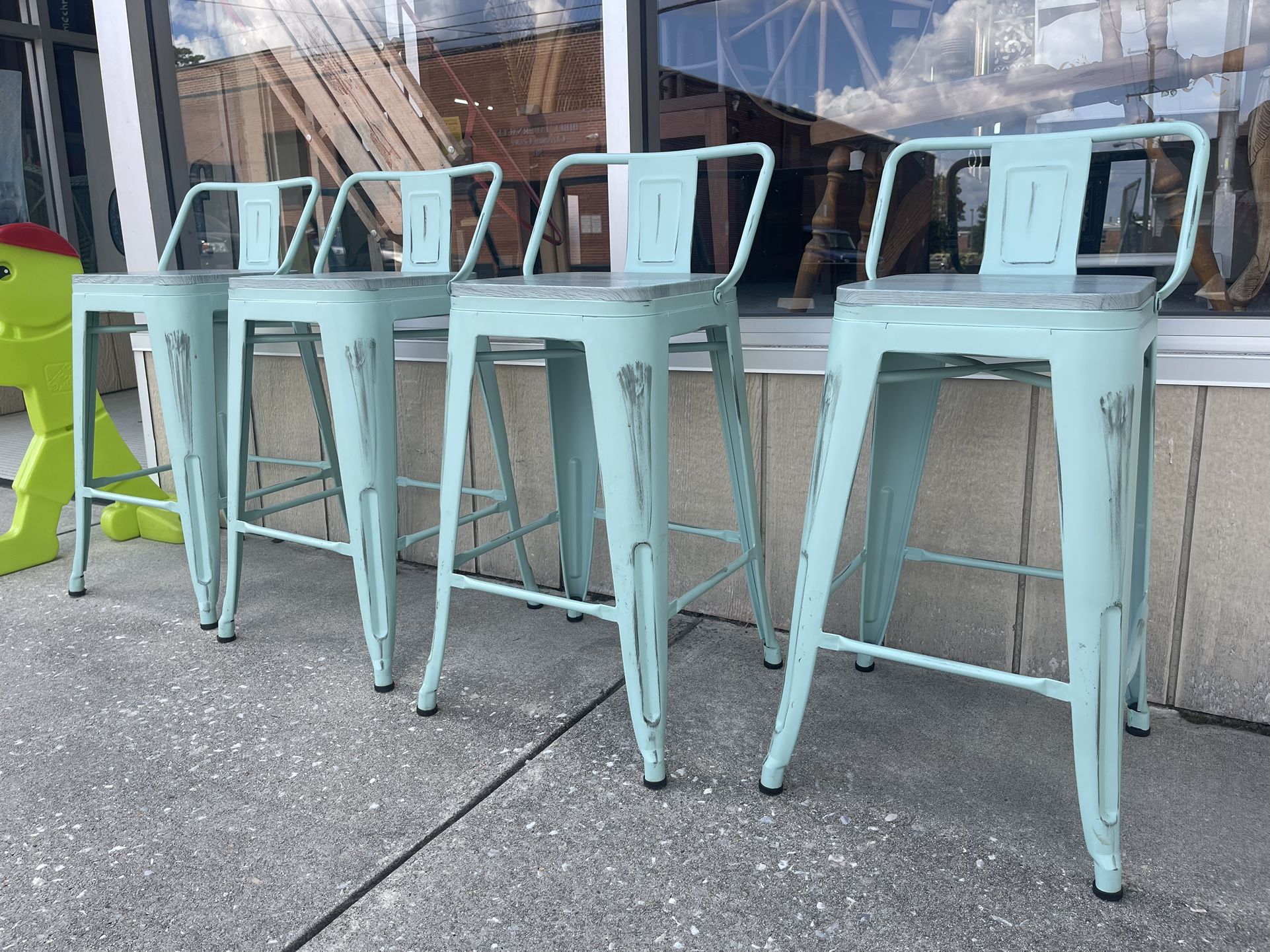 Set Of Four Seafoam Green Barstools