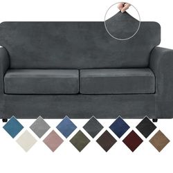WEERRW Velvet Couch Covers for 2 Cushion Couch Sofa - High Stretch Luxury Velvet Plush 3 Pieces Sofa Slipcovers with Elastic Bottom, Furniture Protect